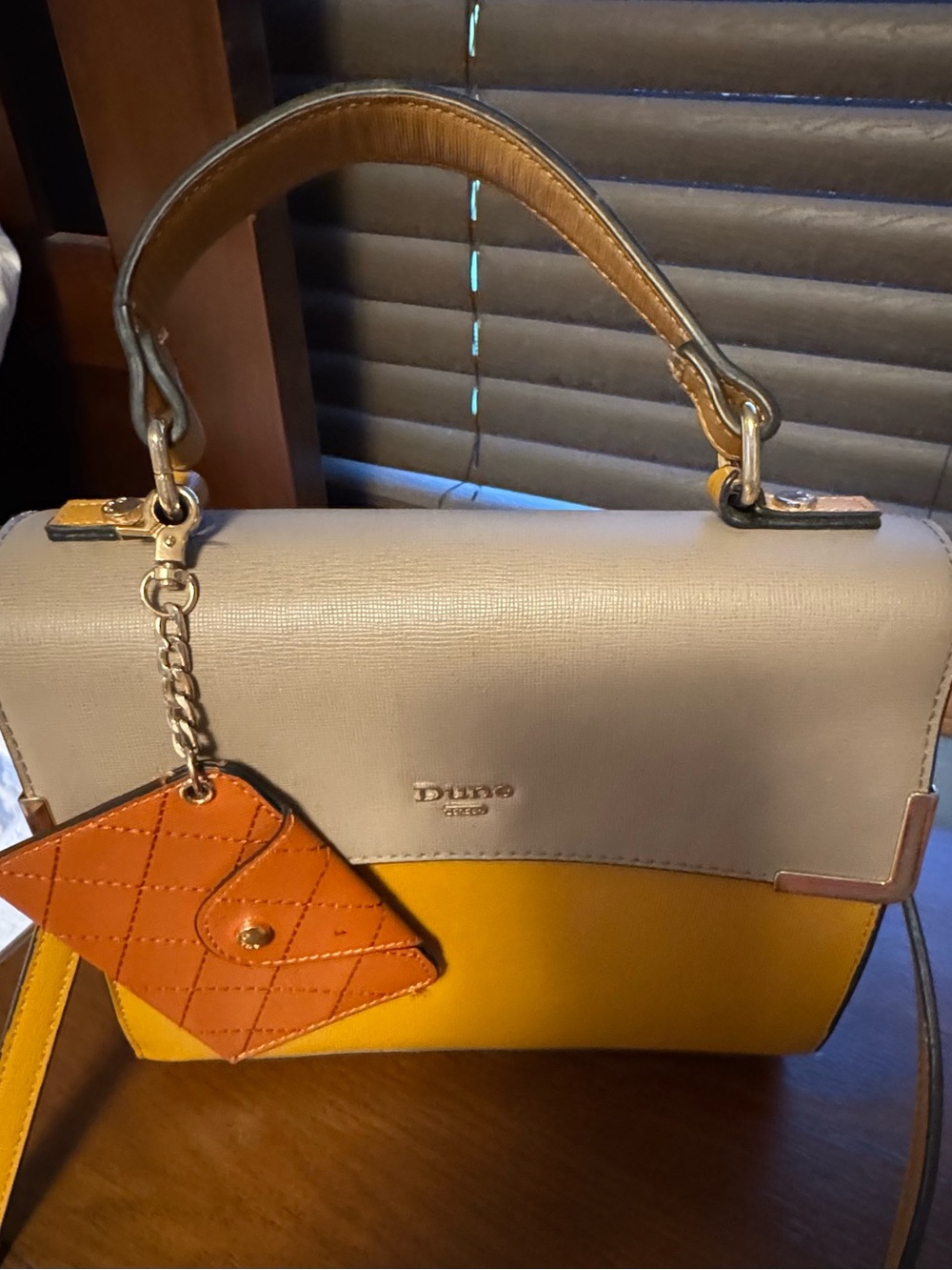 Tan and Mustard Two-Tone Top Handle Bag